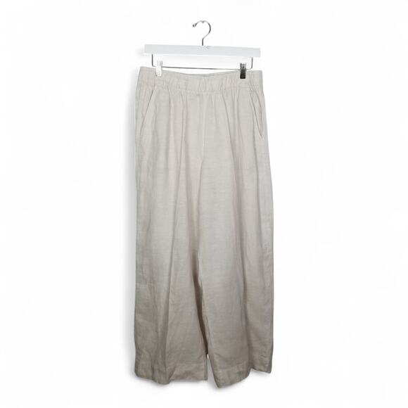 TAHARI 100% Linen Pants Wide Leg Natural Sides Seam Pockets - Size L - Picture 1 of 4